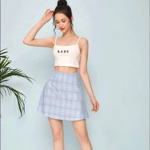 Romwe Blue Plaid Skirt